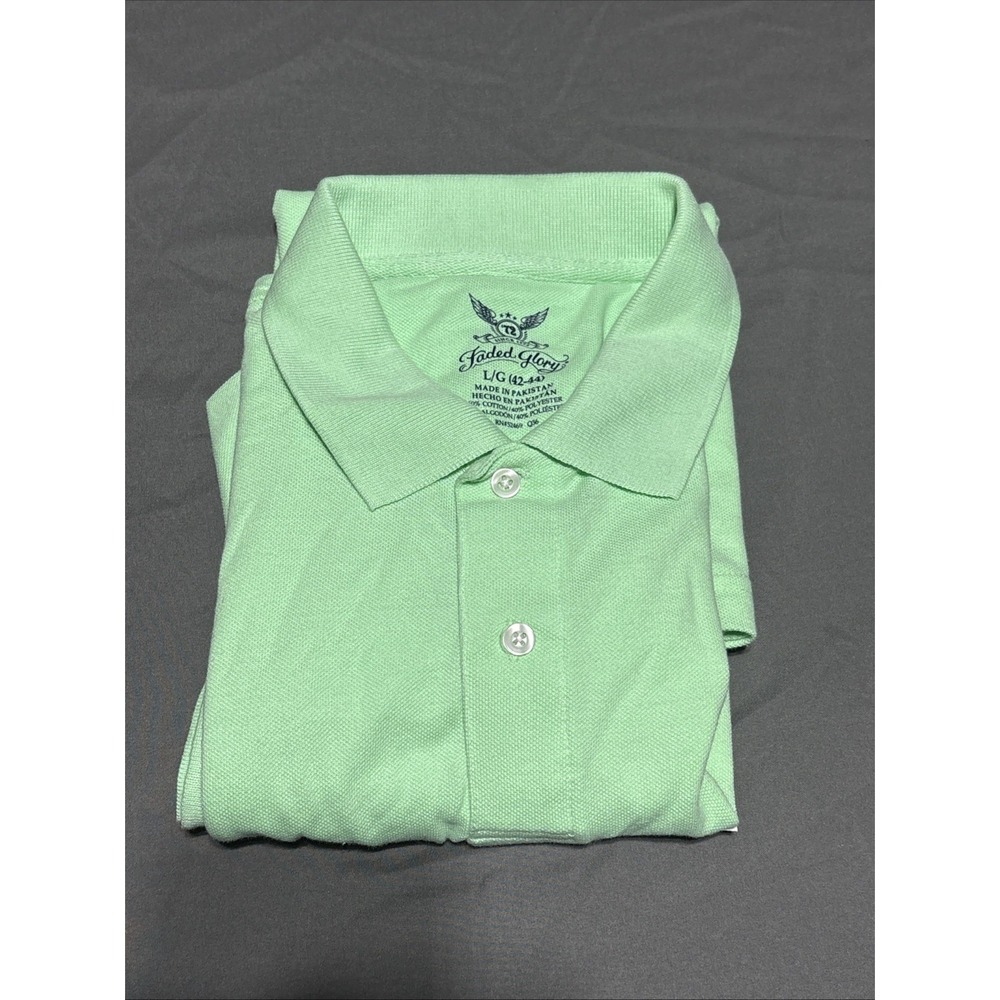 Faded Glory Men's Polo, Large, Green, Cotton Polyester